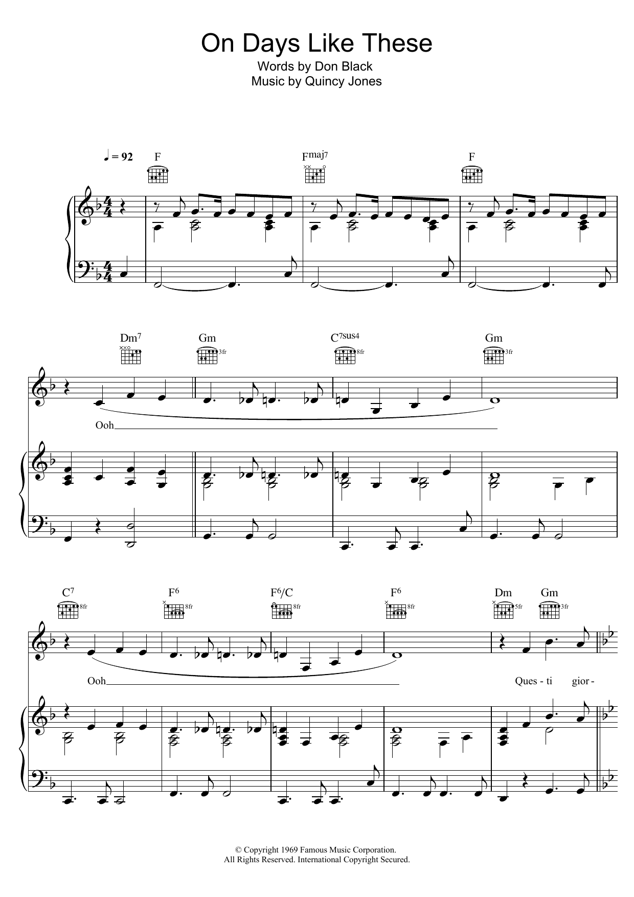 Matt Monro On Days Like These Sheet Music Notes & Chords for Piano, Vocal & Guitar (Right-Hand Melody) - Download or Print PDF
