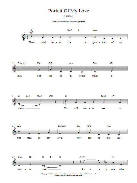 Matt Monro Portrait Of My Love Sheet Music Notes & Chords for Piano, Vocal & Guitar (Right-Hand Melody) - Download or Print PDF