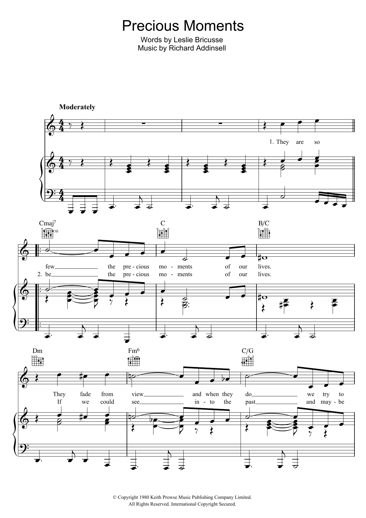 Matt Monro Precious Moments Sheet Music Notes & Chords for Piano, Vocal & Guitar (Right-Hand Melody) - Download or Print PDF