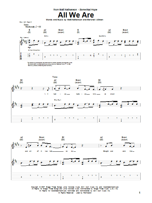 Matt Nathanson All We Are Sheet Music Notes & Chords for Guitar Tab - Download or Print PDF