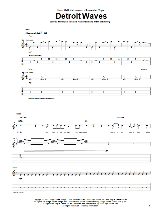 Matt Nathanson Detroit Waves Sheet Music Notes & Chords for Guitar Tab - Download or Print PDF