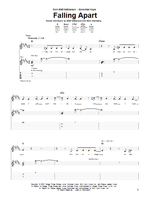 Matt Nathanson Falling Apart Sheet Music Notes & Chords for Guitar Tab - Download or Print PDF