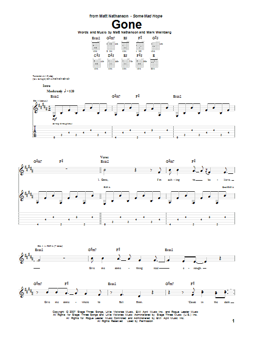 Matt Nathanson Gone Sheet Music Notes & Chords for Guitar Tab - Download or Print PDF