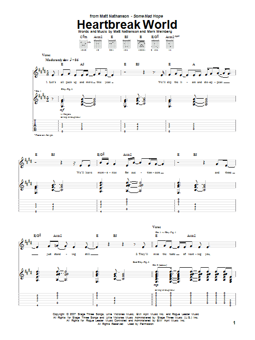 Matt Nathanson Heartbreak World Sheet Music Notes & Chords for Guitar Tab - Download or Print PDF