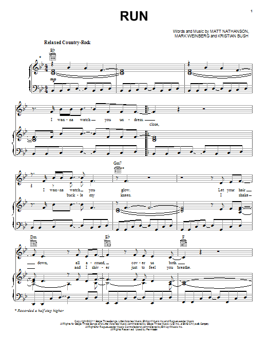 Matt Nathanson Run Sheet Music Notes & Chords for Piano, Vocal & Guitar (Right-Hand Melody) - Download or Print PDF