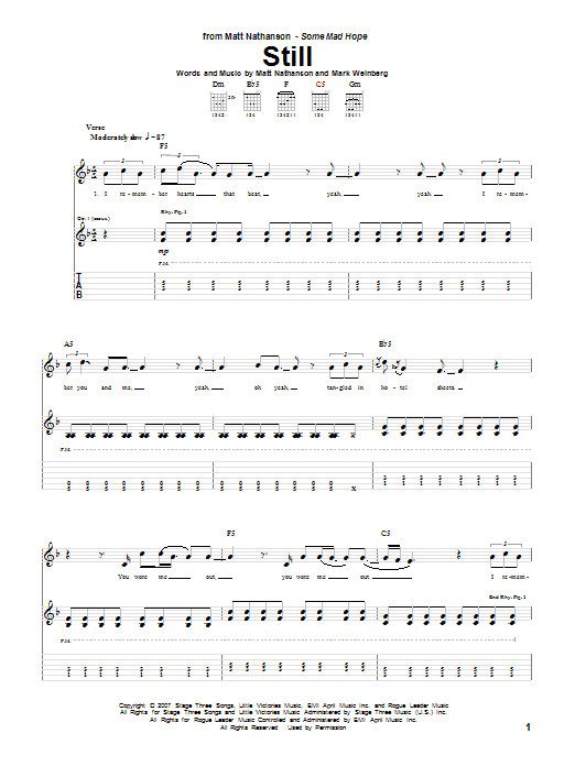 Matt Nathanson Still Sheet Music Notes & Chords for Guitar Tab - Download or Print PDF