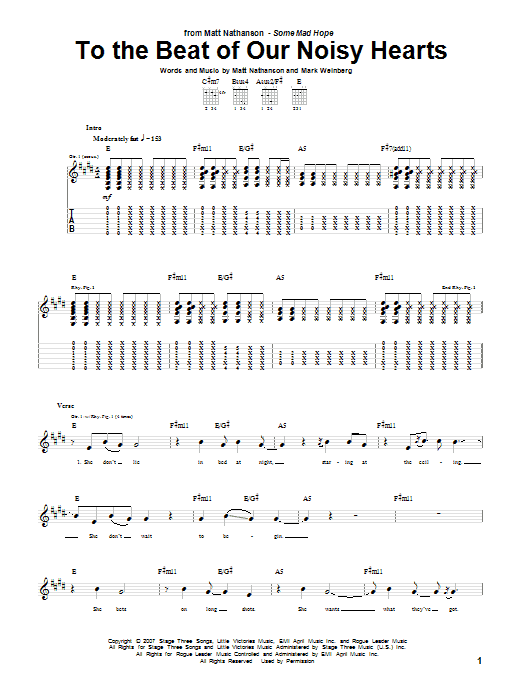 Matt Nathanson To The Beat Of Our Noisy Hearts Sheet Music Notes & Chords for Guitar Tab - Download or Print PDF