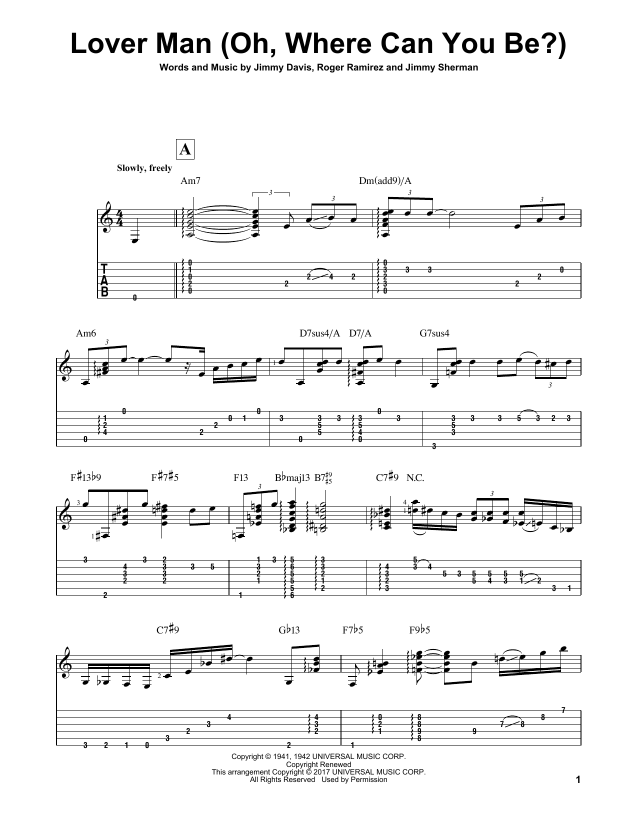 Matt Otten Lover Man (Oh, Where Can You Be?) Sheet Music Notes & Chords for Guitar Tab - Download or Print PDF