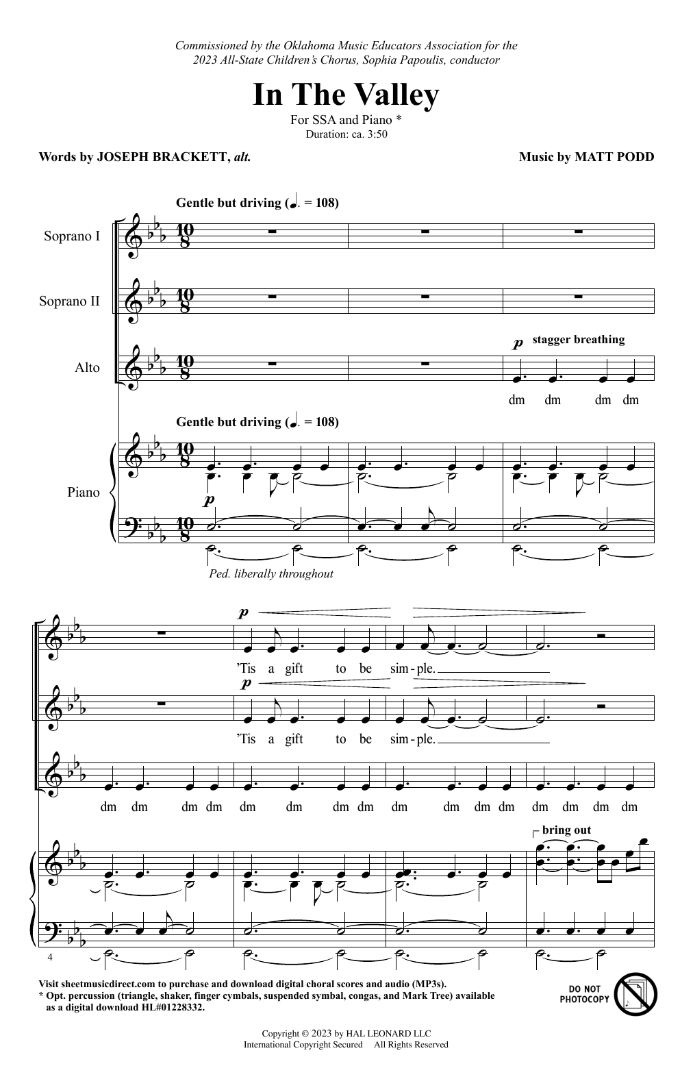 Matt Podd In The Valley Sheet Music Notes & Chords for SSA Choir - Download or Print PDF