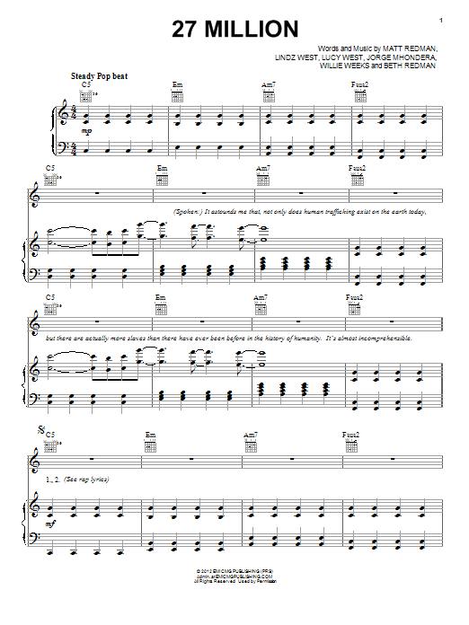 Matt Redman 27 Million Sheet Music Notes & Chords for Piano, Vocal & Guitar (Right-Hand Melody) - Download or Print PDF