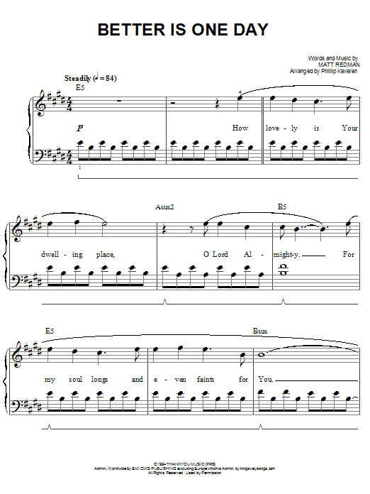 Matt Redman Better Is One Day Sheet Music Notes & Chords for Easy Piano - Download or Print PDF