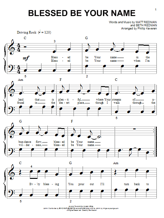 Matt Redman Blessed Be Your Name (arr. Phillip Keveren) Sheet Music Notes & Chords for Piano Solo - Download or Print PDF
