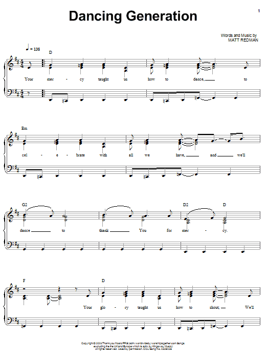 Matt Redman Dancing Generation Sheet Music Notes & Chords for Piano, Vocal & Guitar (Right-Hand Melody) - Download or Print PDF Matt Redman Dancing Generation Sheet Music Notes & Chords for Piano, Vocal & Guitar (Right-Hand Melody) - Download or Print PDF