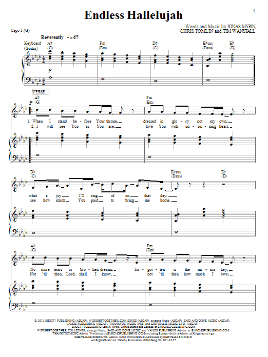 Matt Redman Endless Hallelujah Sheet Music Notes & Chords for Piano, Vocal & Guitar (Right-Hand Melody) - Download or Print PDF Matt Redman Endless Hallelujah Sheet Music Notes & Chords for Piano, Vocal & Guitar (Right-Hand Melody) - Download or Print PDF