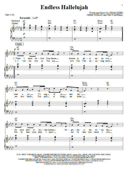Matt Redman Endless Hallelujah Sheet Music Notes & Chords for Piano, Vocal & Guitar (Right-Hand Melody) - Download or Print PDF