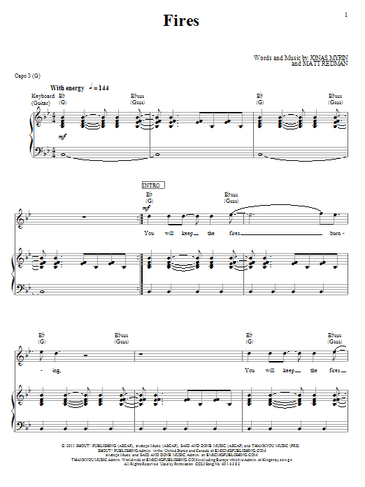 Matt Redman Fires Sheet Music Notes & Chords for Piano, Vocal & Guitar (Right-Hand Melody) - Download or Print PDF Matt Redman Fires Sheet Music Notes & Chords for Piano, Vocal & Guitar (Right-Hand Melody) - Download or Print PDF