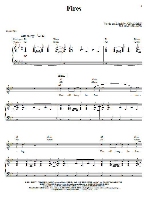 Matt Redman Fires Sheet Music Notes & Chords for Piano, Vocal & Guitar (Right-Hand Melody) - Download or Print PDF