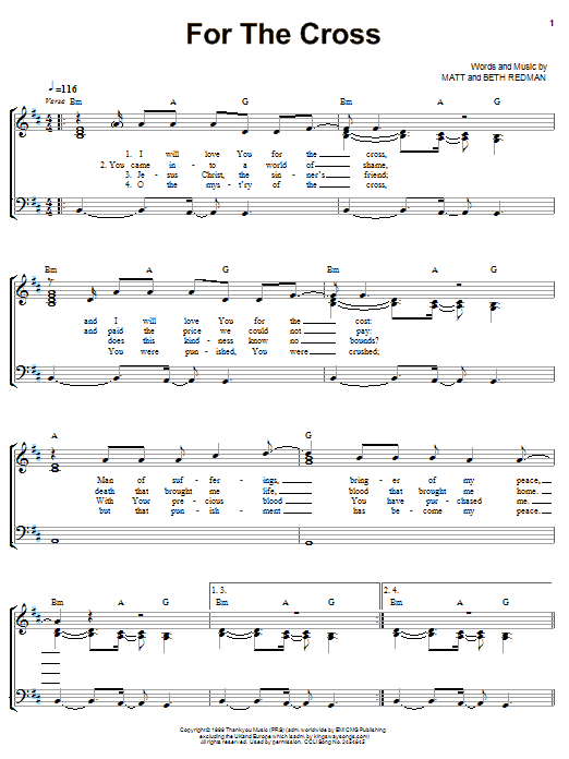 Matt Redman For The Cross Sheet Music Notes & Chords for Piano, Vocal & Guitar (Right-Hand Melody) - Download or Print PDF