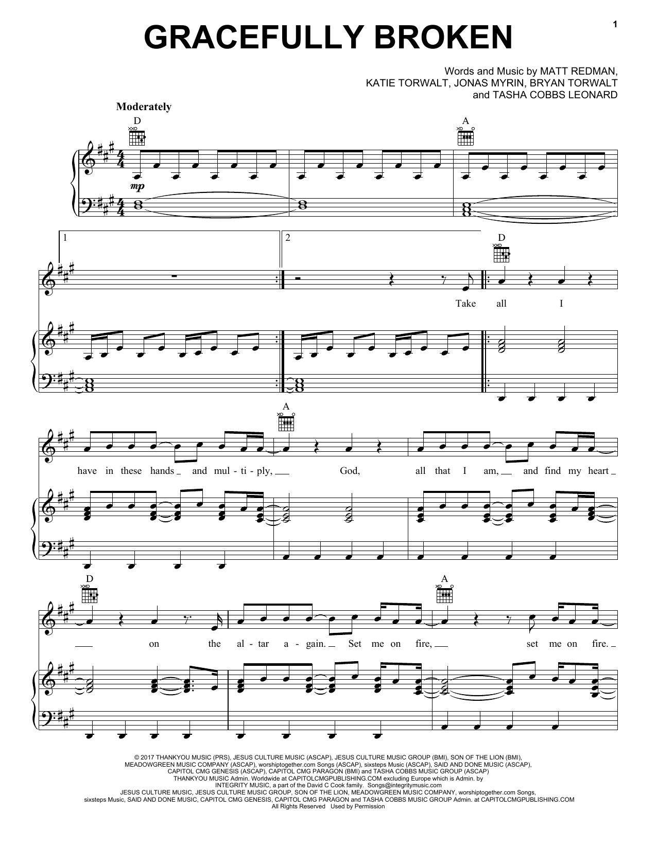 Matt Redman Gracefully Broken Sheet Music Notes & Chords for Piano, Vocal & Guitar (Right-Hand Melody) - Download or Print PDF