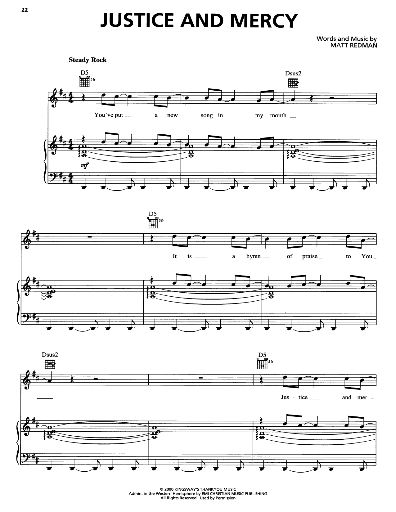 Matt Redman Justice And Mercy Sheet Music Notes & Chords for Piano, Vocal & Guitar Chords (Right-Hand Melody) - Download or Print PDF