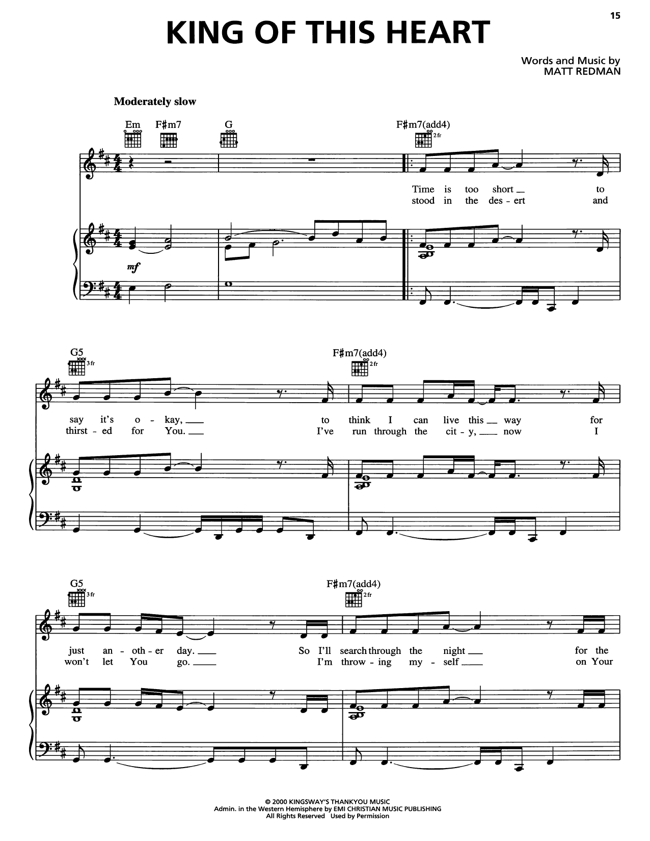 Matt Redman King Of This Heart Sheet Music Notes & Chords for Piano, Vocal & Guitar Chords (Right-Hand Melody) - Download or Print PDF