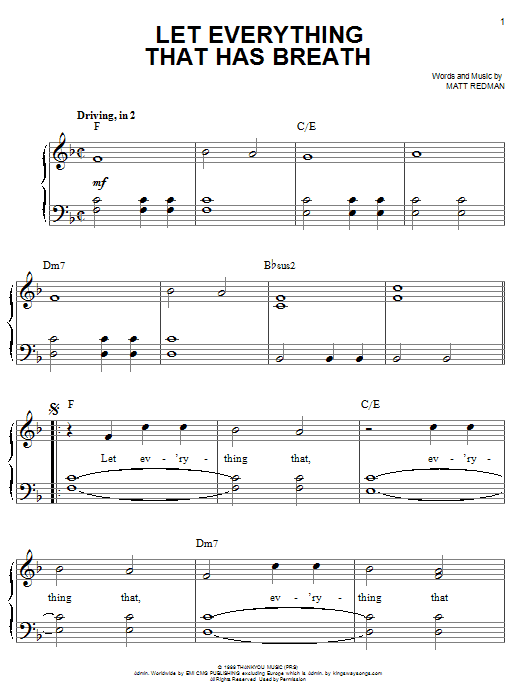 Matt Redman Let Everything That Has Breath Sheet Music Notes & Chords for Melody Line, Lyrics & Chords - Download or Print PDF