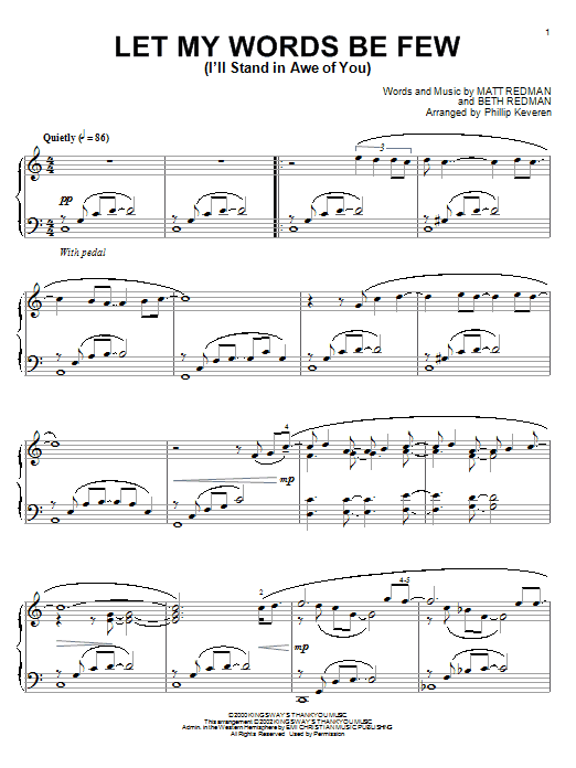 Matt Redman Let My Words Be Few (I'll Stand In Awe Of You) Sheet Music Notes & Chords for Piano - Download or Print PDF