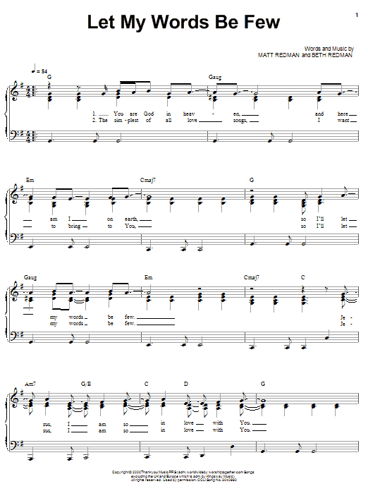 Matt Redman Let My Words Be Few (I'll Stand In Awe Of You) Sheet Music Notes & Chords for Piano - Download or Print PDF