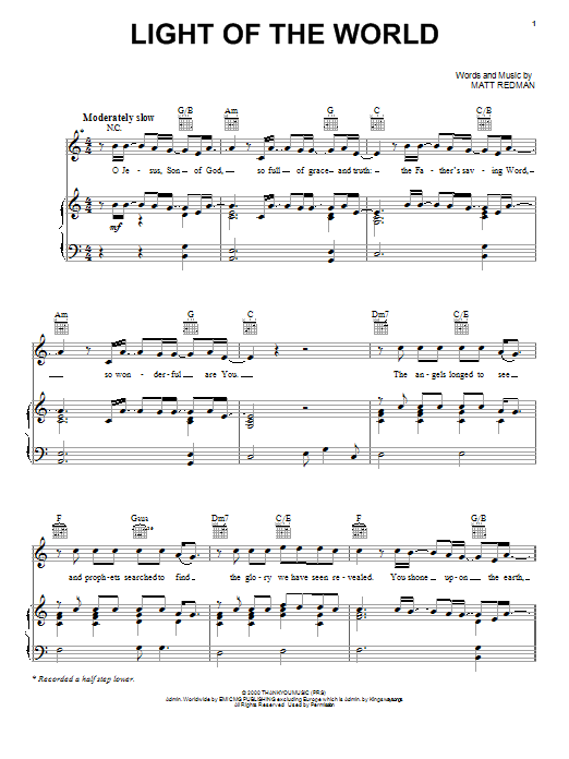 Matt Redman Light Of The World Sheet Music Notes & Chords for Piano, Vocal & Guitar (Right-Hand Melody) - Download or Print PDF