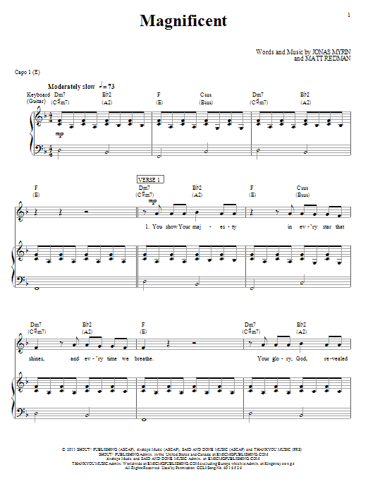 Matt Redman Magnificent Sheet Music Notes & Chords for Piano, Vocal & Guitar (Right-Hand Melody) - Download or Print PDF Matt Redman Magnificent Sheet Music Notes & Chords for Piano, Vocal & Guitar (Right-Hand Melody) - Download or Print PDF