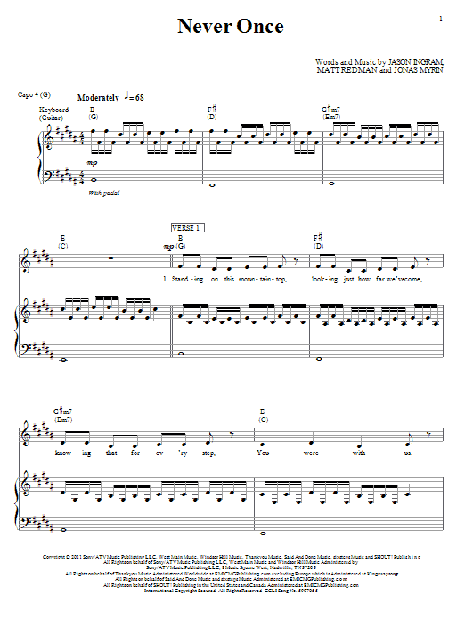 Matt Redman Never Once Sheet Music Notes & Chords for Piano, Vocal & Guitar (Right-Hand Melody) - Download or Print PDF