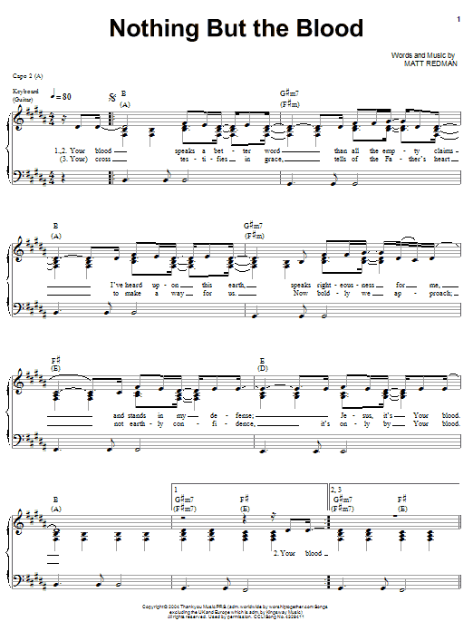 Matt Redman Nothing But The Blood Sheet Music Notes & Chords for Melody Line, Lyrics & Chords - Download or Print PDF