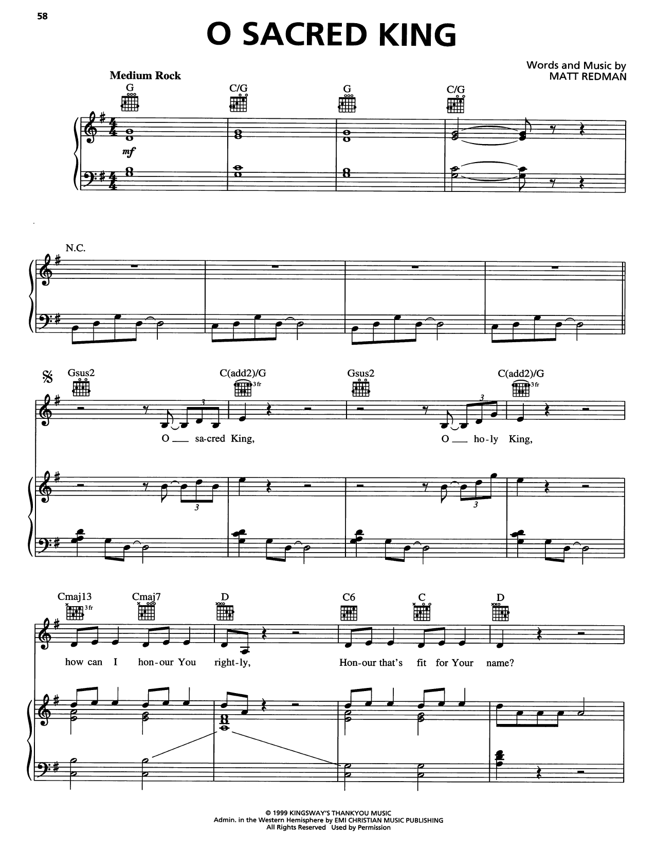 Matt Redman O Sacred King Sheet Music Notes & Chords for Piano, Vocal & Guitar Chords (Right-Hand Melody) - Download or Print PDF