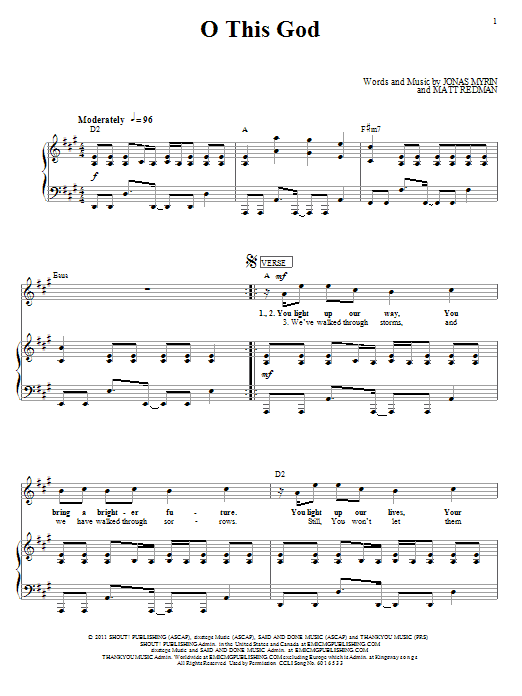 Matt Redman O This God Sheet Music Notes & Chords for Piano, Vocal & Guitar (Right-Hand Melody) - Download or Print PDF Matt Redman O This God Sheet Music Notes & Chords for Piano, Vocal & Guitar (Right-Hand Melody) - Download or Print PDF