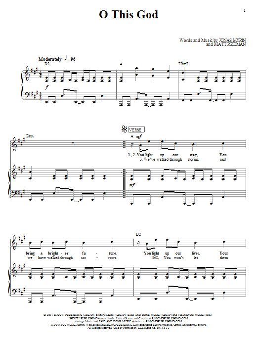 Matt Redman O This God Sheet Music Notes & Chords for Piano, Vocal & Guitar (Right-Hand Melody) - Download or Print PDF