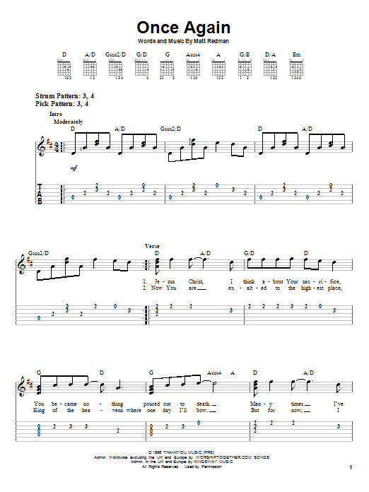 Matt Redman Once Again Sheet Music Notes & Chords for Piano, Vocal & Guitar (Right-Hand Melody) - Download or Print PDF