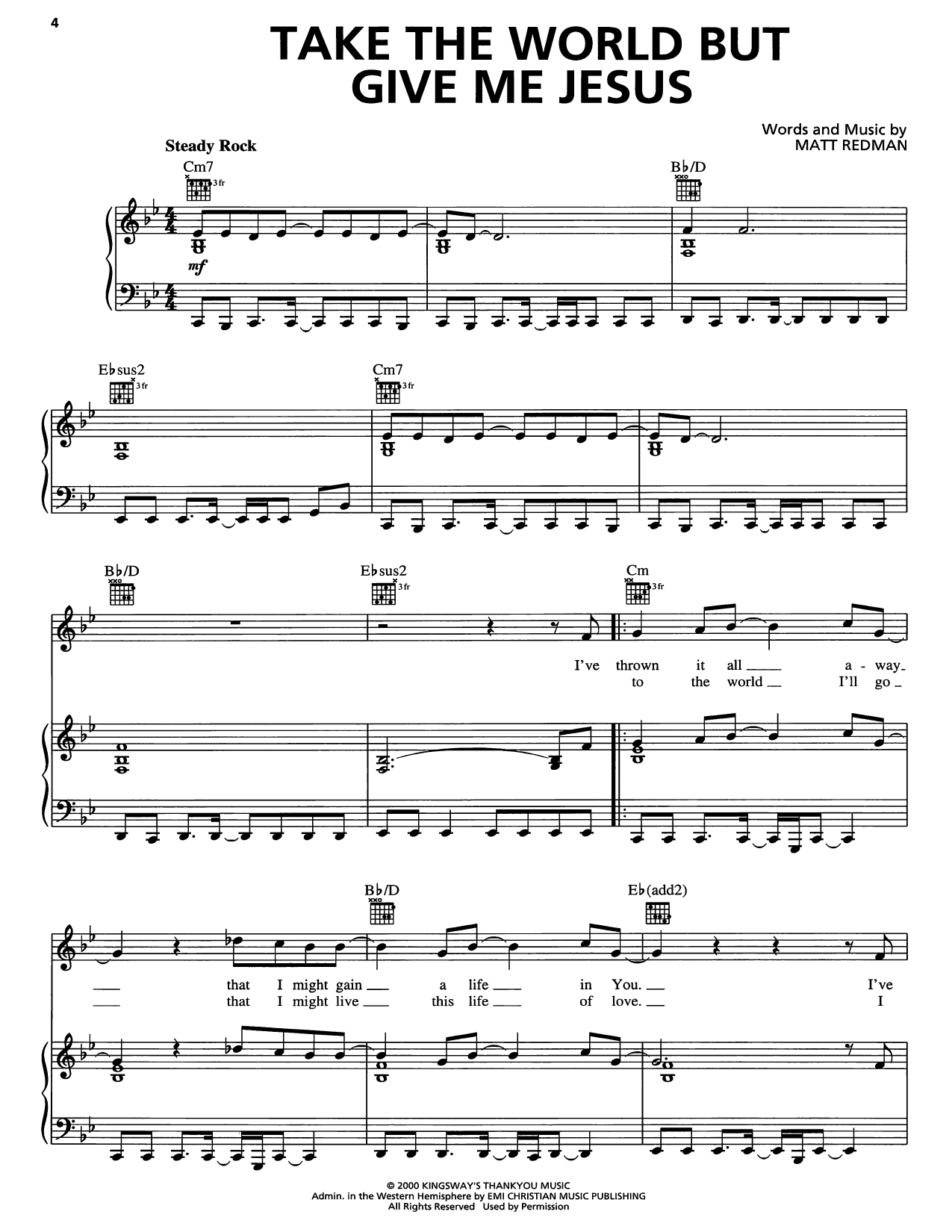 Matt Redman Take The World But Give Me Jesus Sheet Music Notes & Chords for Piano, Vocal & Guitar Chords (Right-Hand Melody) - Download or Print PDF