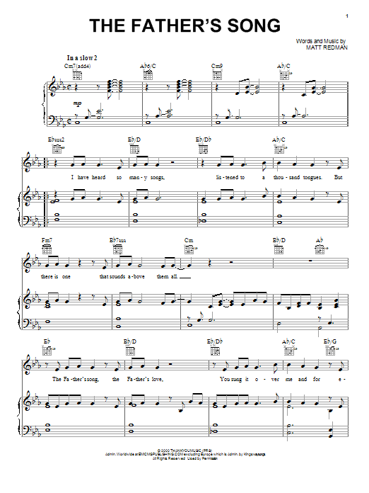 Matt Redman The Father's Song Sheet Music Notes & Chords for Piano, Vocal & Guitar (Right-Hand Melody) - Download or Print PDF Matt Redman The Father's Song Sheet Music Notes & Chords for Piano, Vocal & Guitar (Right-Hand Melody) - Download or Print PDF
