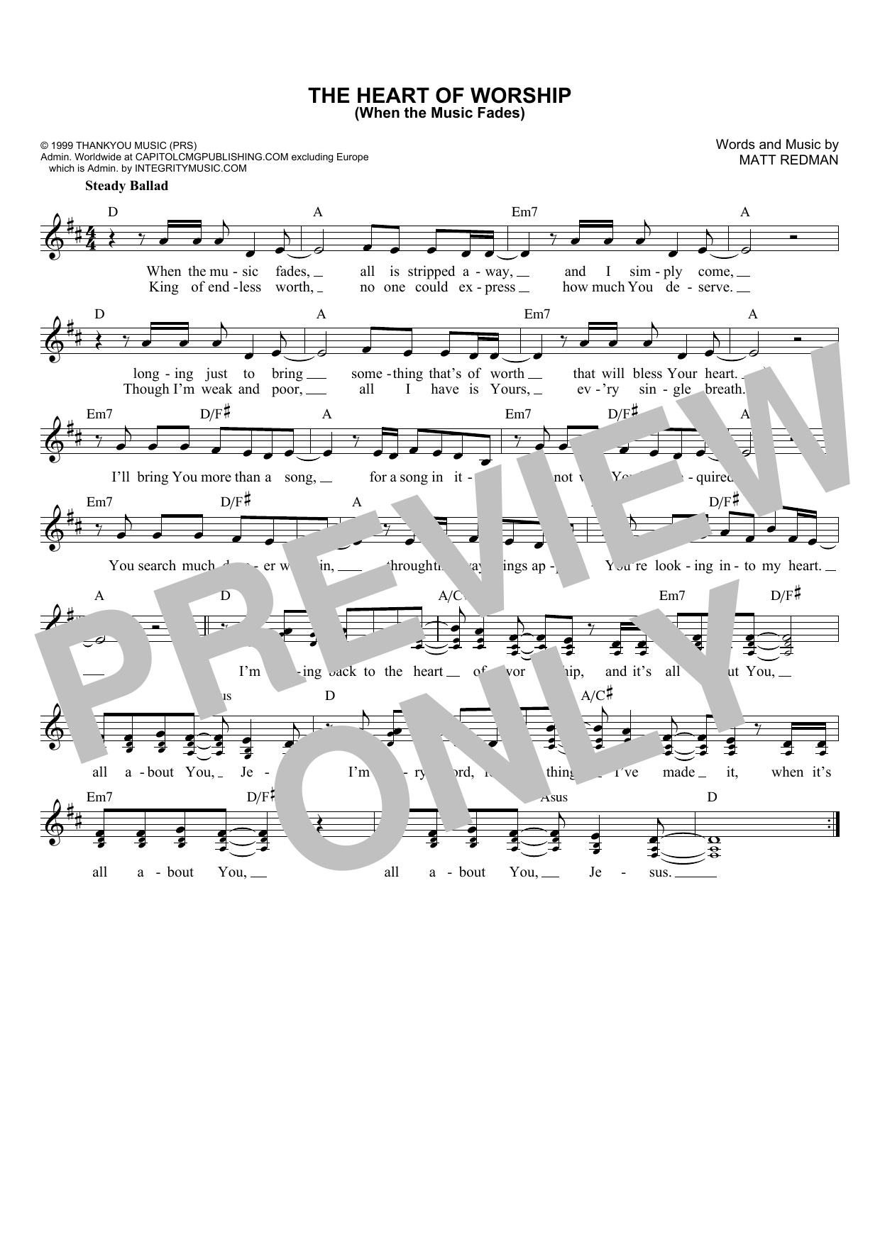 Matt Redman The Heart Of Worship (When The Music Fades) Sheet Music Notes & Chords for Alto Sax Solo - Download or Print PDF