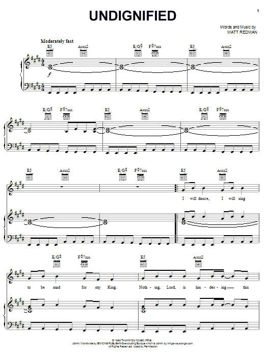 Matt Redman Undignified Sheet Music Notes & Chords for Piano, Vocal & Guitar (Right-Hand Melody) - Download or Print PDF Matt Redman Undignified Sheet Music Notes & Chords for Piano, Vocal & Guitar (Right-Hand Melody) - Download or Print PDF
