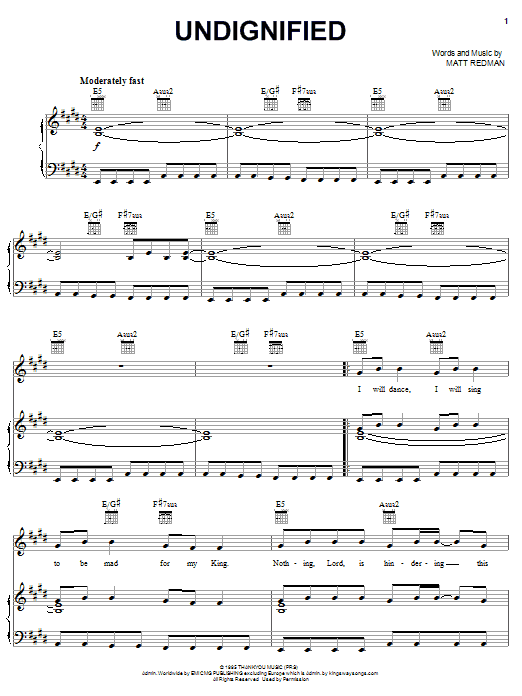 Matt Redman Undignified Sheet Music Notes & Chords for Piano, Vocal & Guitar (Right-Hand Melody) - Download or Print PDF