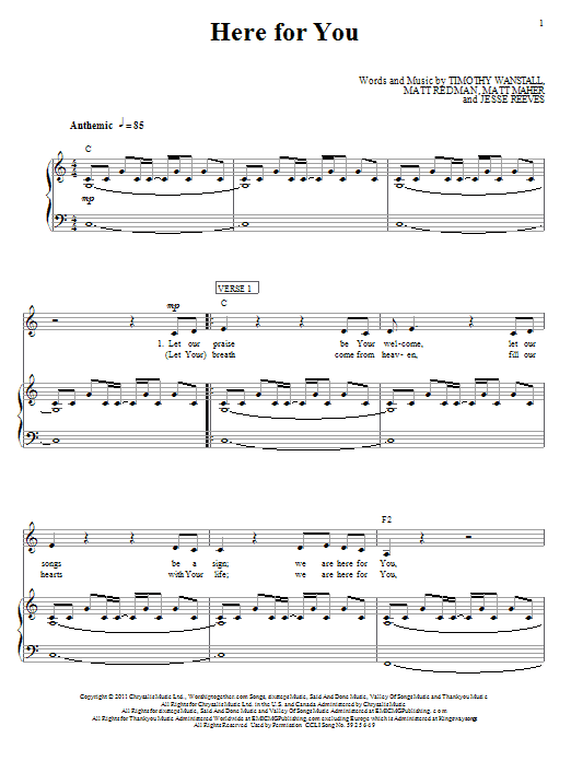 Matt Redman We Are Here For You Sheet Music Notes & Chords for Piano, Vocal & Guitar (Right-Hand Melody) - Download or Print PDF
