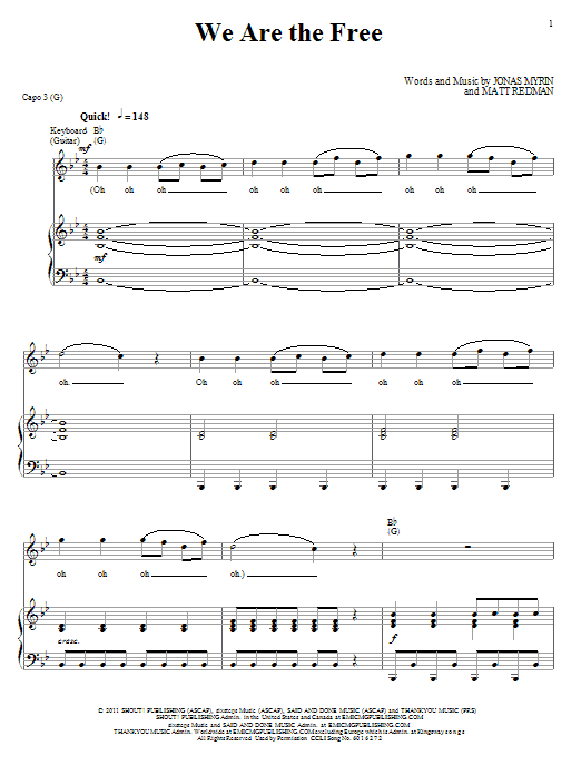 Matt Redman We Are The Free Sheet Music Notes & Chords for Piano, Vocal & Guitar (Right-Hand Melody) - Download or Print PDF
