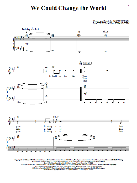 Matt Redman We Could Change The World Sheet Music Notes & Chords for Piano, Vocal & Guitar (Right-Hand Melody) - Download or Print PDF Matt Redman We Could Change The World Sheet Music Notes & Chords for Piano, Vocal & Guitar (Right-Hand Melody) - Download or Print PDF
