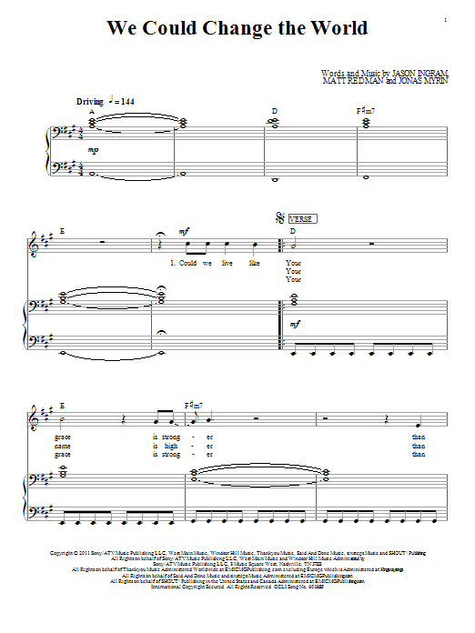 Matt Redman We Could Change The World Sheet Music Notes & Chords for Piano, Vocal & Guitar (Right-Hand Melody) - Download or Print PDF