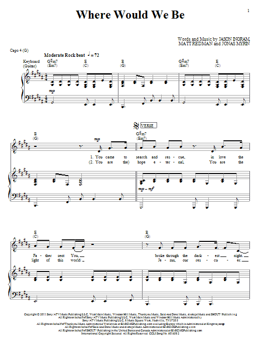 Matt Redman Where Would We Be Sheet Music Notes & Chords for Piano, Vocal & Guitar (Right-Hand Melody) - Download or Print PDF