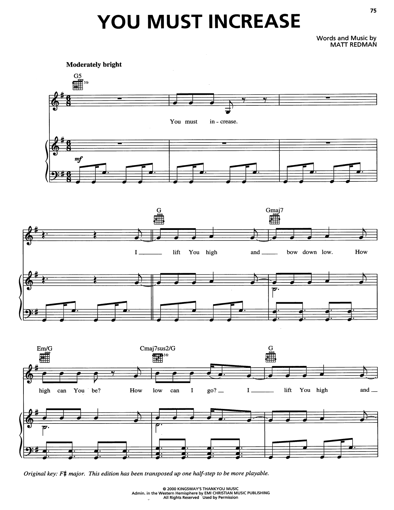 Matt Redman You Must Increase Sheet Music Notes & Chords for Piano, Vocal & Guitar Chords (Right-Hand Melody) - Download or Print PDF