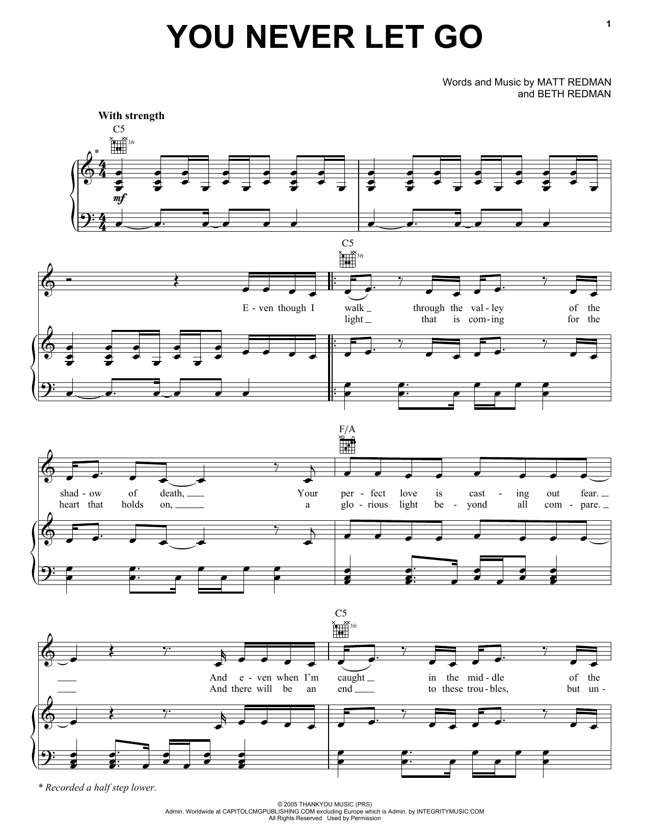 Matt Redman You Never Let Go Sheet Music Notes & Chords for Melody Line, Lyrics & Chords - Download or Print PDF
