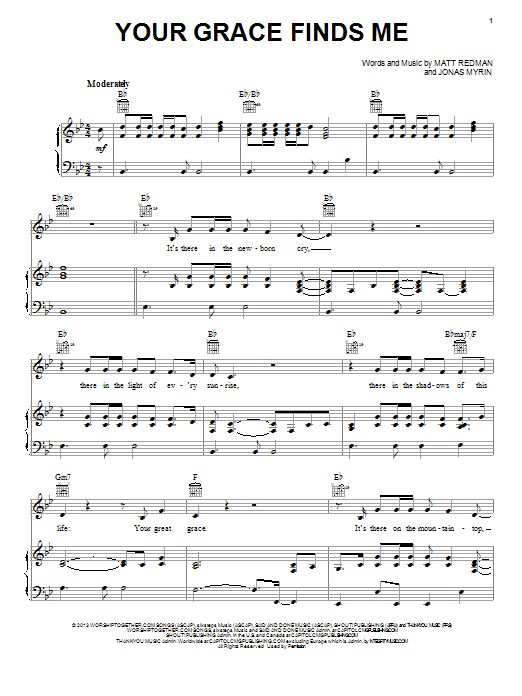 Jonas Myrin Your Grace Finds Me Sheet Music Notes & Chords for Melody Line, Lyrics & Chords - Download or Print PDF