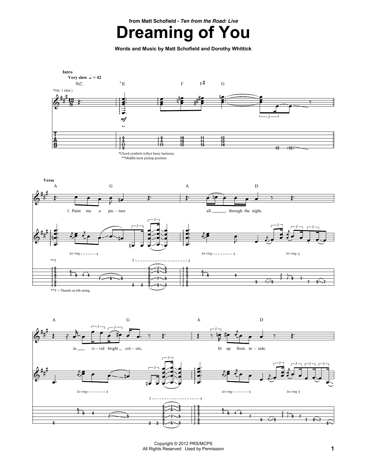 Matt Schofield Dreaming Of You Sheet Music Notes & Chords for Guitar Tab - Download or Print PDF